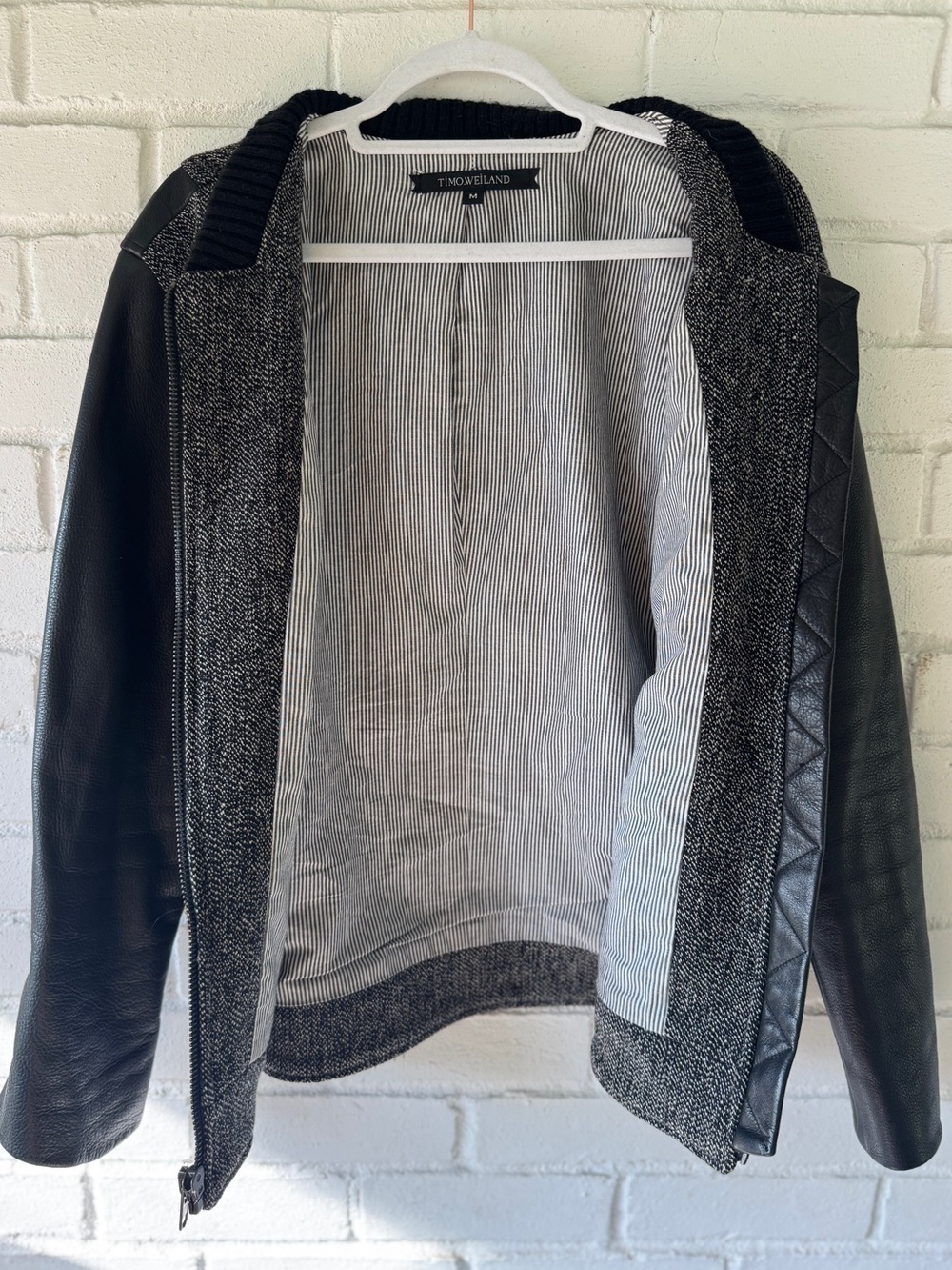 *RARE* TIMO WEILAND Leather & Herringbone Wool Bomber Jacket - Men’s MEDIUM - Picture 7 of 15